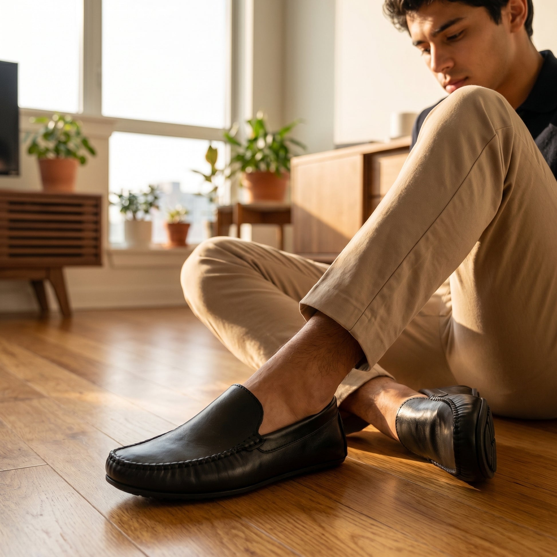 Monza grain leather texture close-up – Vybrans driver shoes